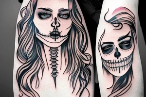 half girl half skeleton face tattoo idea