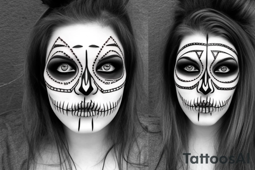 half girl half skeleton face tattoo idea