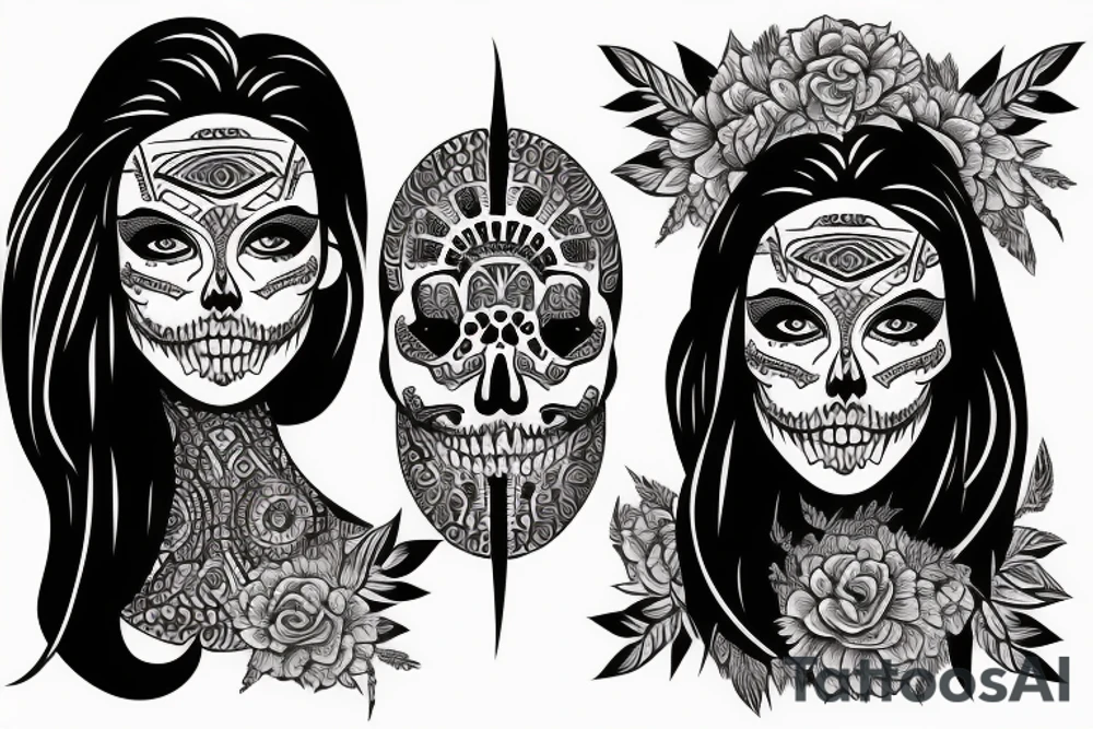 half girl half skeleton face tattoo idea