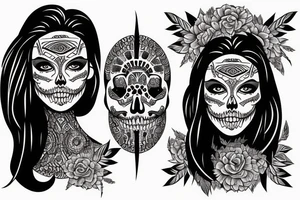 half girl half skeleton face tattoo idea