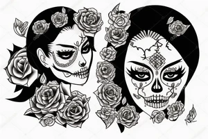 half girl half skeleton face tattoo idea