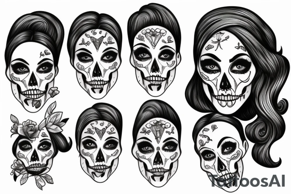 half girl half skeleton face tattoo idea