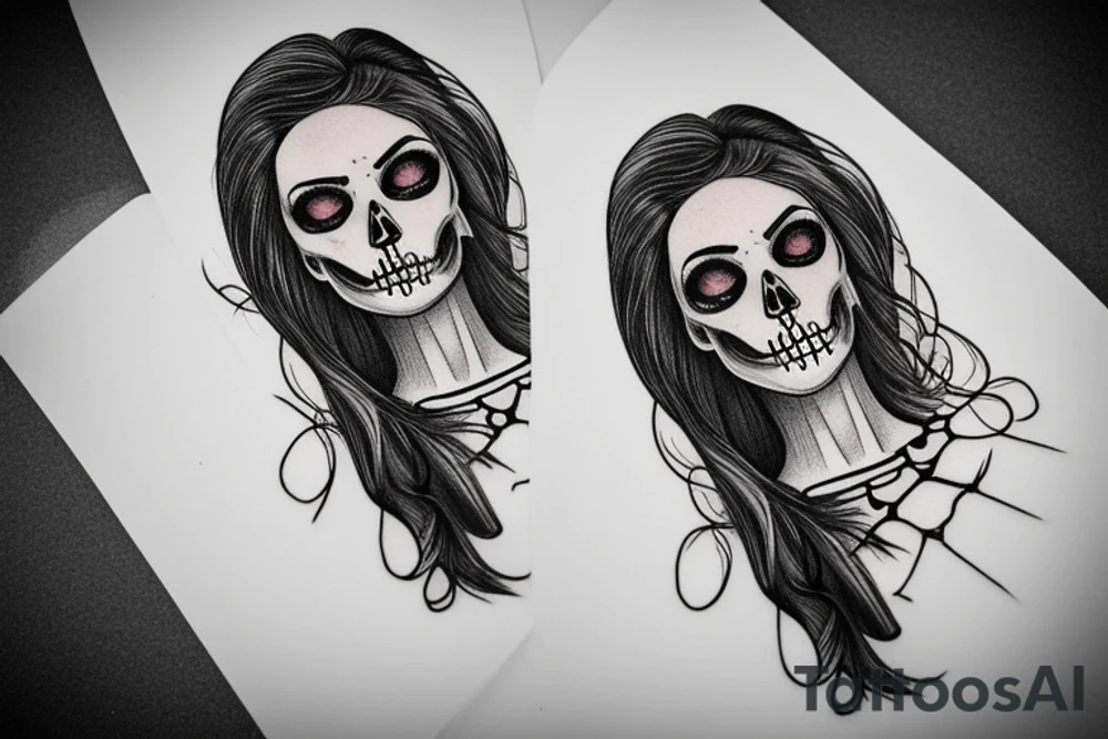 half girl half skeleton face tattoo idea