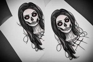 half girl half skeleton face tattoo idea