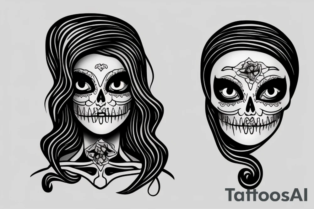 half girl half skeleton face tattoo idea