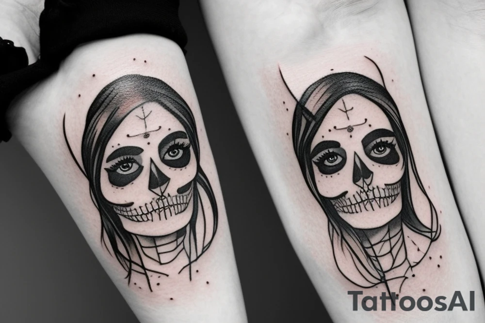 half girl half skeleton face tattoo idea