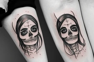 half girl half skeleton face tattoo idea
