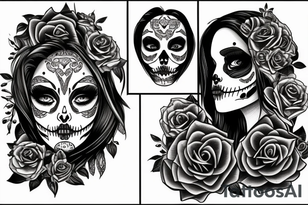 half girl half skeleton face tattoo idea