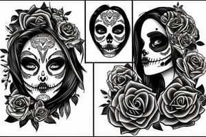 half girl half skeleton face tattoo idea