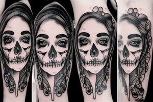 half girl half skeleton face tattoo idea