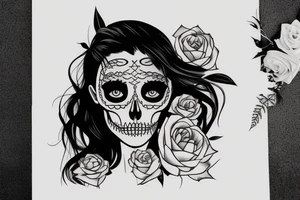 half girl half skeleton face tattoo idea