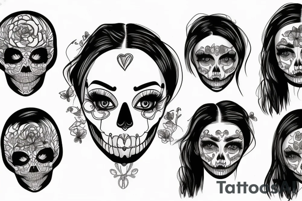 half girl half skeleton face tattoo idea