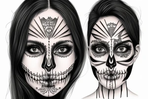 half girl half skeleton face tattoo idea