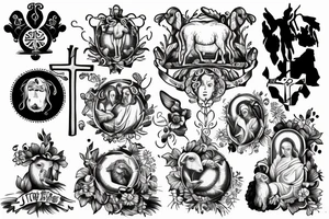 Jesus, sheep, dove, cross, crown tattoo idea