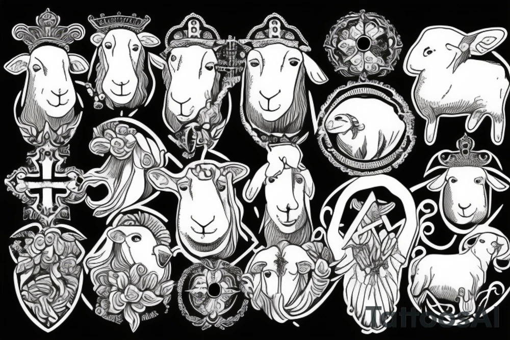 Jesus, sheep, dove, cross, crown tattoo idea