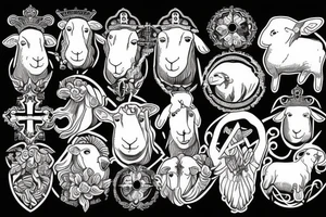 Jesus, sheep, dove, cross, crown tattoo idea