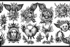 Jesus, sheep, dove, cross, crown tattoo idea