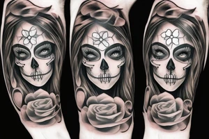 half girl half skeleton face tattoo idea