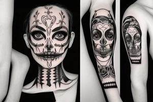 half girl half skeleton face tattoo idea