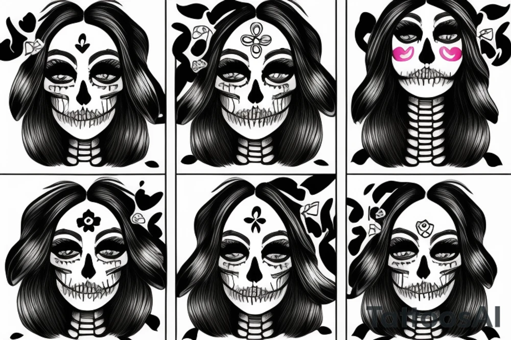 half girl half skeleton face tattoo idea