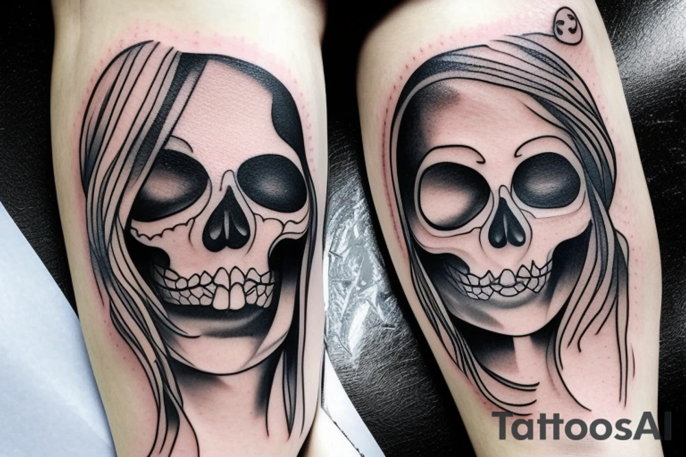 half girl half skeleton face tattoo idea