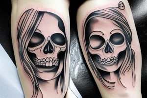 half girl half skeleton face tattoo idea