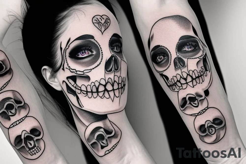 half girl half skeleton face tattoo idea