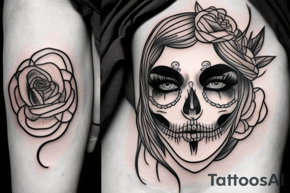 half girl half skeleton face tattoo idea