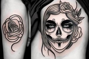 half girl half skeleton face tattoo idea