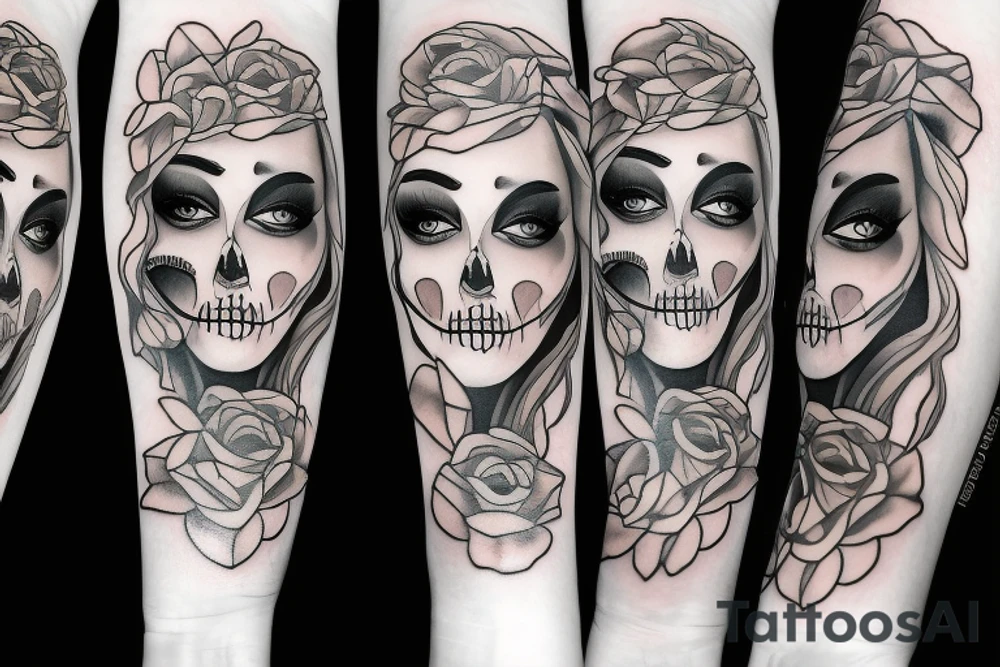 half girl half skeleton face tattoo idea