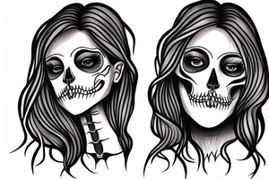 half girl half skeleton face tattoo idea