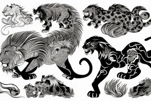 Lion qui crache du feu, son corps est formé avec les initiales C S E, D tattoo idea