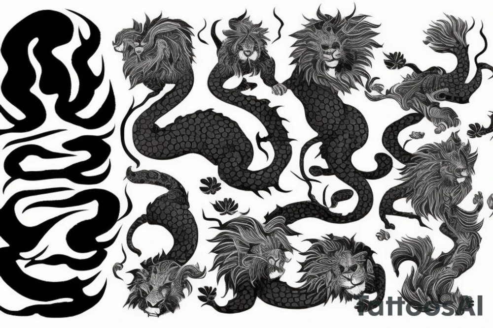 Lion qui crache du feu, son corps est formé avec les initiales C S E, D tattoo idea