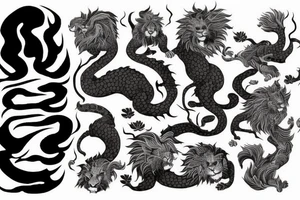 Lion qui crache du feu, son corps est formé avec les initiales C S E, D tattoo idea