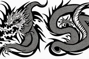 Dragon qui crache du feu, dans le corps du dragon il y a des motifs représentant les lettres C S E D tattoo idea