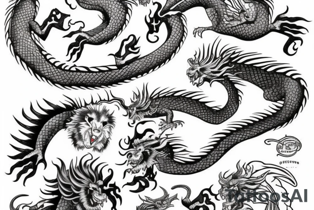 Dragon, mélangés aux lions, tattoo idea