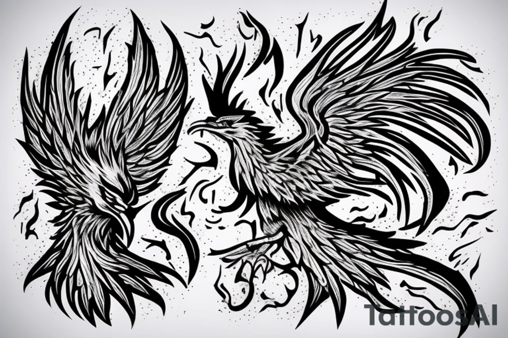 an angry phoenix with fire around it tattoo idea