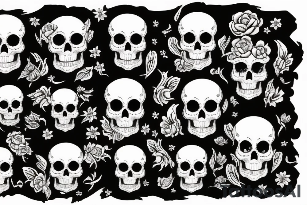 black skull with flowers and fire tattoo idea