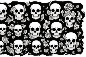 black skull with flowers and fire tattoo idea