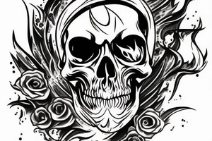 fire skull with a gun tattoo idea