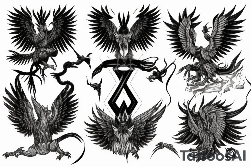 an imposing griffin surrounded by smoke and geometric patterns tattoo idea an imposing griffin surrounded by smoke and geometric patterns tattoo idea