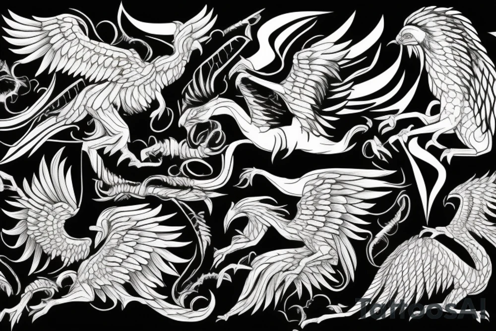 an imposing griffin surrounded by smoke and geometric patterns tattoo idea an imposing griffin surrounded by smoke and geometric patterns tattoo idea