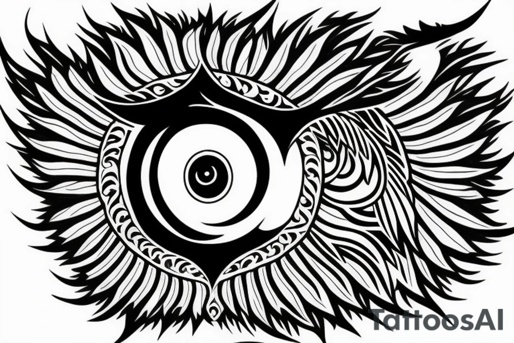 an eye with wings surronded by fire tattoo idea