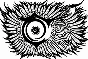 an eye with wings surronded by fire tattoo idea