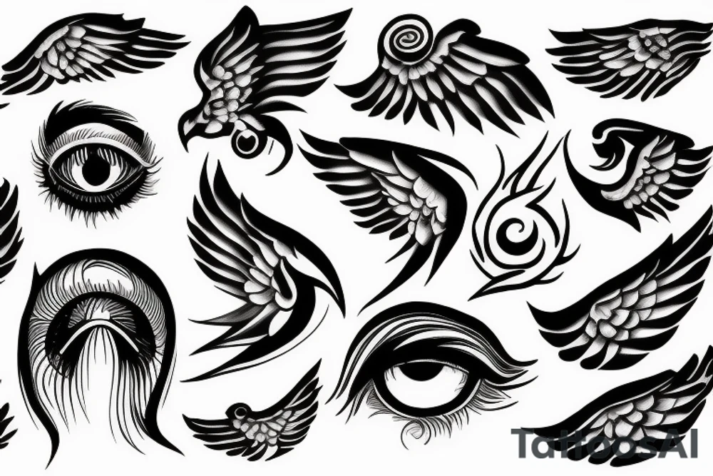 an eye with wings surronded by fire tattoo idea