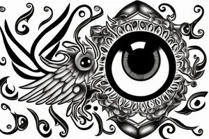 an eye with wings surronded by fire tattoo idea