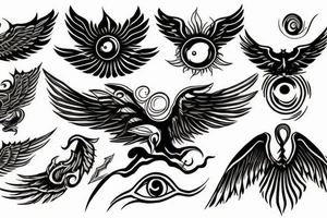 an eye with wings surronded by fire tattoo idea