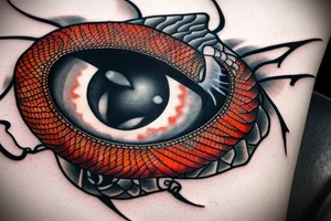 Red dragon eye with scales and fire with a clock tattoo idea