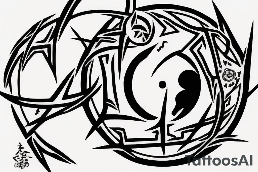 Uchiha symbol with black fire and crows around it tattoo idea