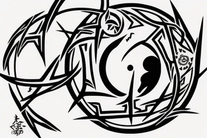 Uchiha symbol with black fire and crows around it tattoo idea